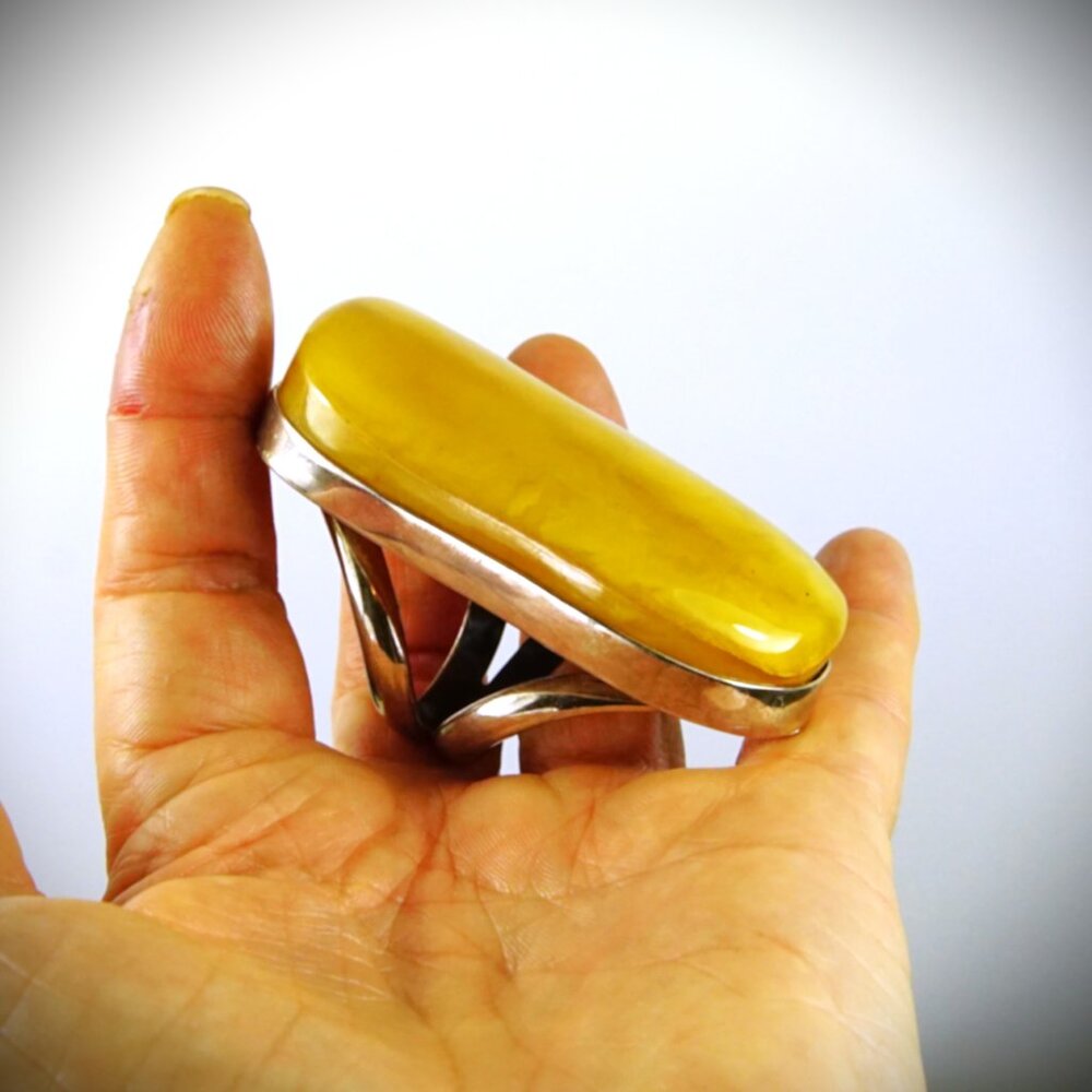 Massive Butterscotch Amber 925 Silver Adjustable Ring - Collectible Jewelry - Picture 14 of 16
